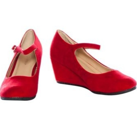 red mary jane wedges